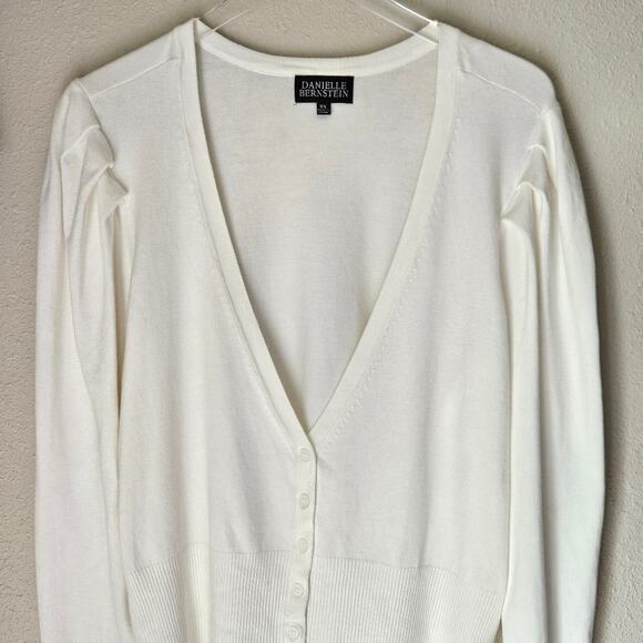 DANIELLE BERNSTEIN Puff‎ Sleeve Cropped Cardigan Ivory White Size 3X NEW - Picture 6 of 13